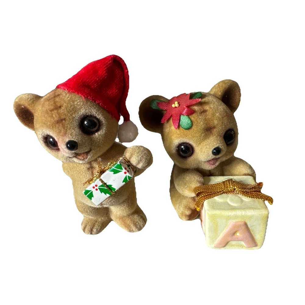 Josef Originals Fuzzy Wazzy Flocked Bear Figurine Christmas Set Of 2‎